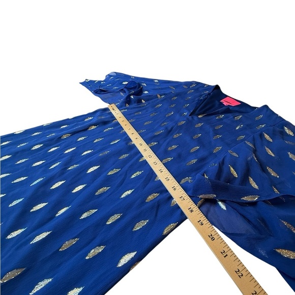 Lilly Pulitzer Shalynn Silk Caftan 
Navy Gold semi-sheer scarf sleeves Size 2 - Picture 11 of 14